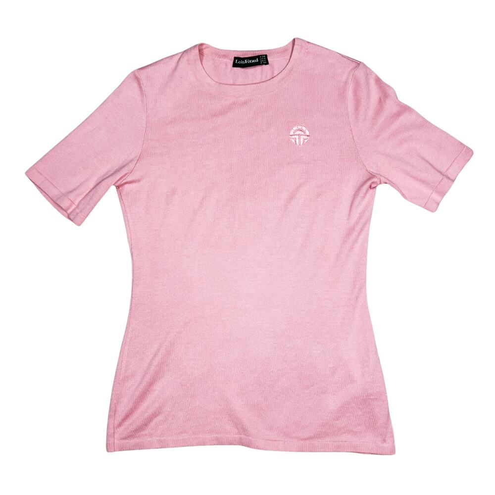 Louis Féraud Pink Cotton Knit Logo Tee Vintage 2000s Size Small